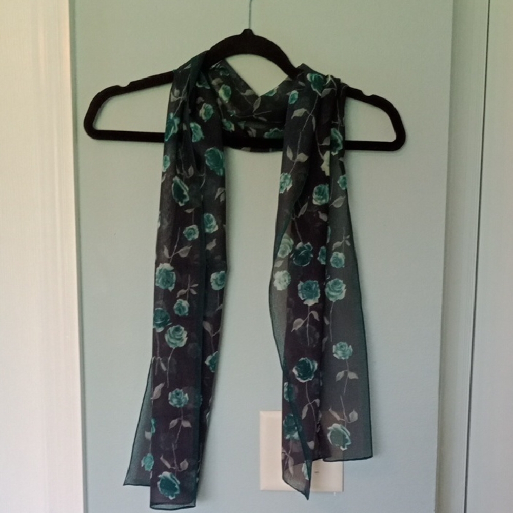 Floral Sheer Scarf - Black and Green